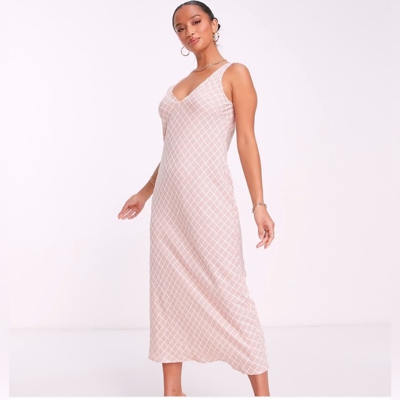 Flounce London Midi Cami Dress in Pink and White Check - Picture 6 of 11